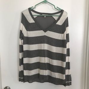 Striped sweater with shear back.